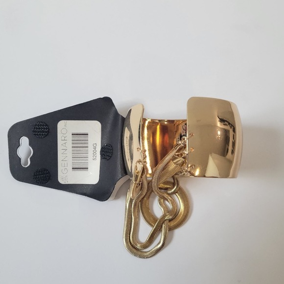 G By Gennaro Gold Tone Cuff / Bracelet With Gold Tone Herringbone Chain Accents - Picture 4 of 4